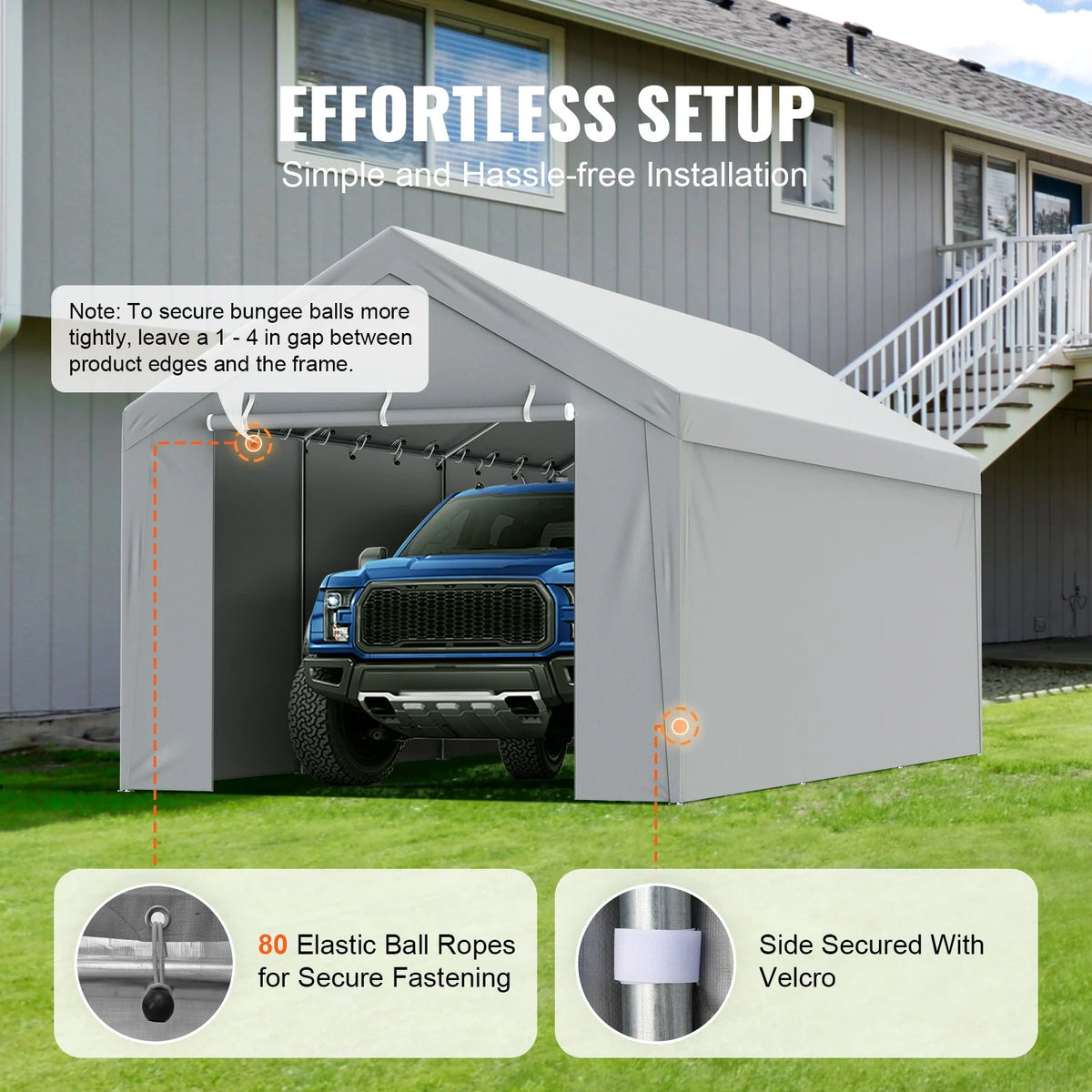 VEVOR Carport Replacement Canopy Cover Top + Side Wall 10 x 20 ft - view 13
