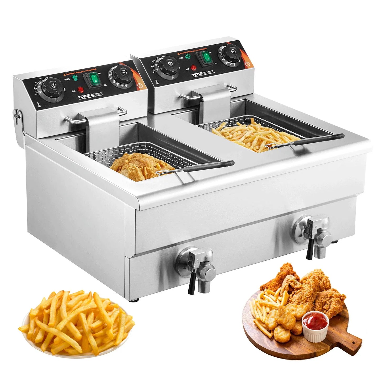 VEVOR Commercial Electric Deep Fryer Countertop Deep Fryer with Dual Tanks 3000W