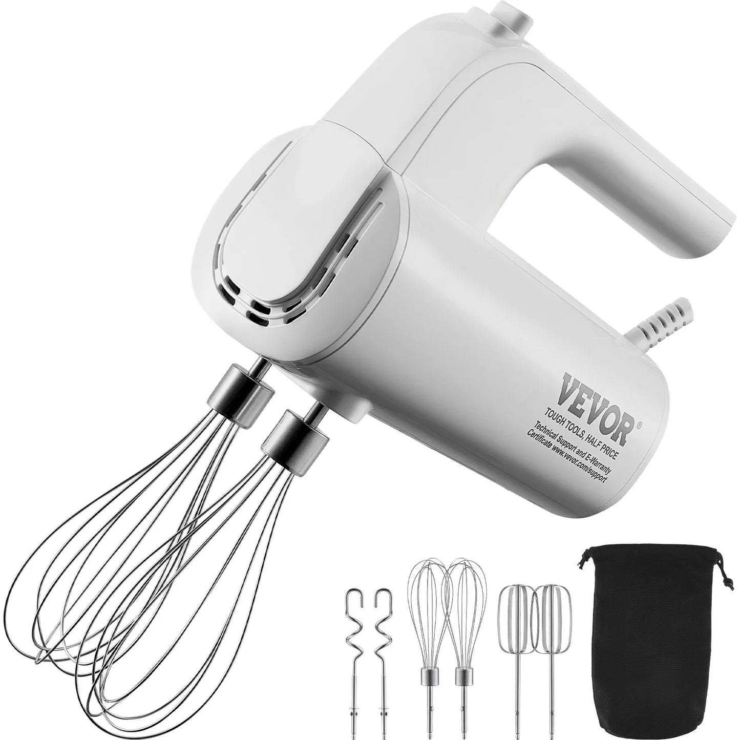 VEVOR Digital Electric Hand Mixer, 5 Speed, 200W Portable Electric Handheld Mixer, with Turbo Boost Beaters Dough Hooks Whisks Storage Bag, Baking Supplies for Whipping Mixing Egg Cookie Cake Cream