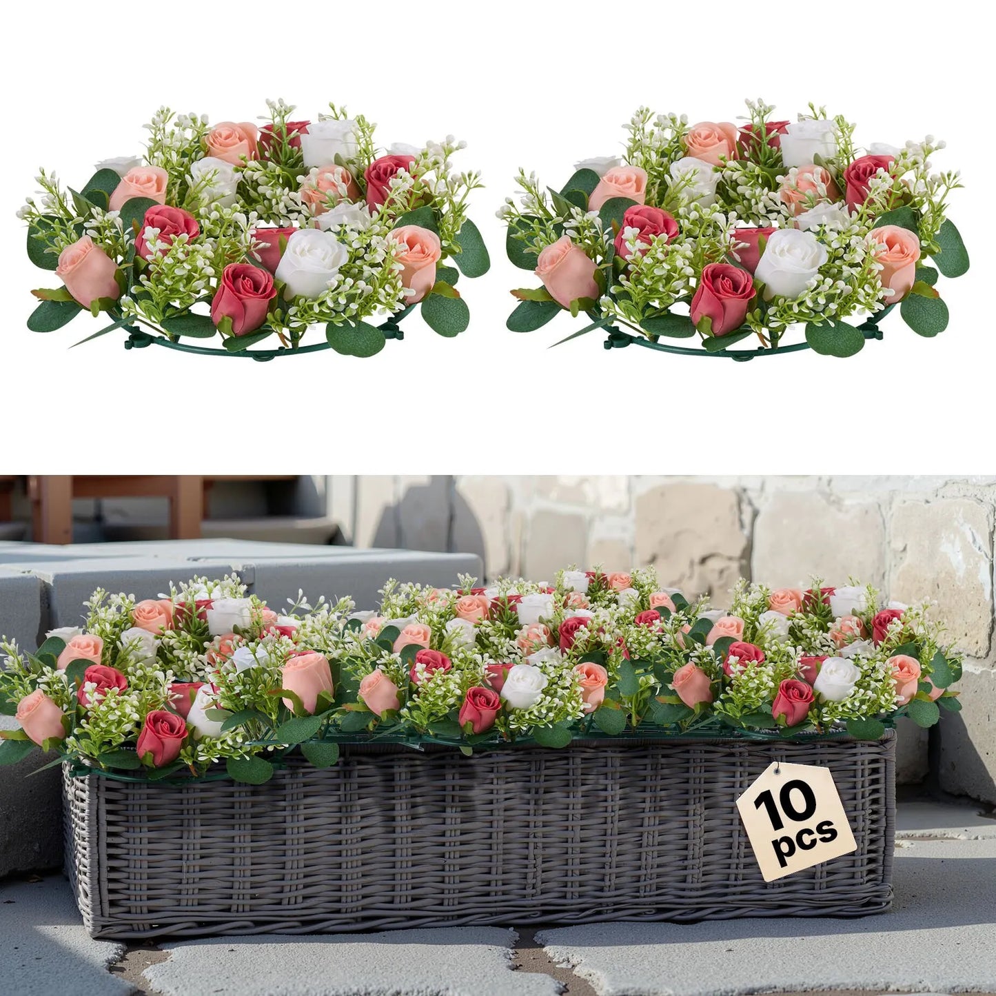 Artificial Wreath Rose Flower Wreaths for Wedding Arrangement Centerpiece 10 PCS