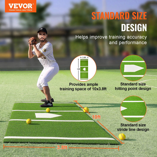 VEVOR 10x3.8 ft Baseball Softball Hitting Batting Mat, Indoor/Outdoor Anti-Slip Anti-Fade Softball - view 1