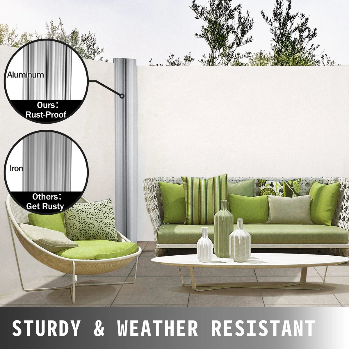 VEVOR Retractable Side Awning, 71''x 236'' Aluminum Outdoor Privacy Screen, 280g Polyester Water-proof Retractable Patio Screen, UV 30+ Room Divider Wind Screen for Patio, Backyard, Balcony, Beige