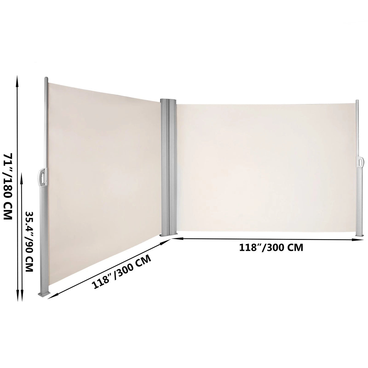 VEVOR Retractable Side Awning, 71''x 236'' Aluminum Outdoor Privacy Screen, 280g Polyester Water-proof Retractable Patio Screen, UV 30+ Room Divider Wind Screen for Patio, Backyard, Balcony, Beige