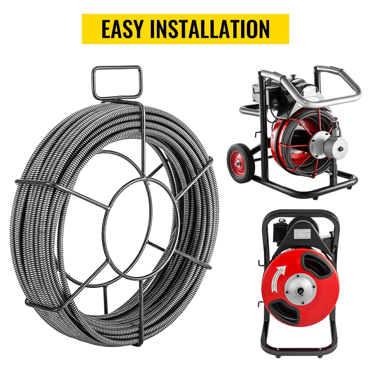 VEVOR Drain Cleaning Cable 100 Feet x 1/2 Inch Solid Core Cable Sewer Cable Drain Auger Cable Cleaner Snake Clog Pipe Drain Cleaning Cable Sewer Drain Auger Snake Pipe