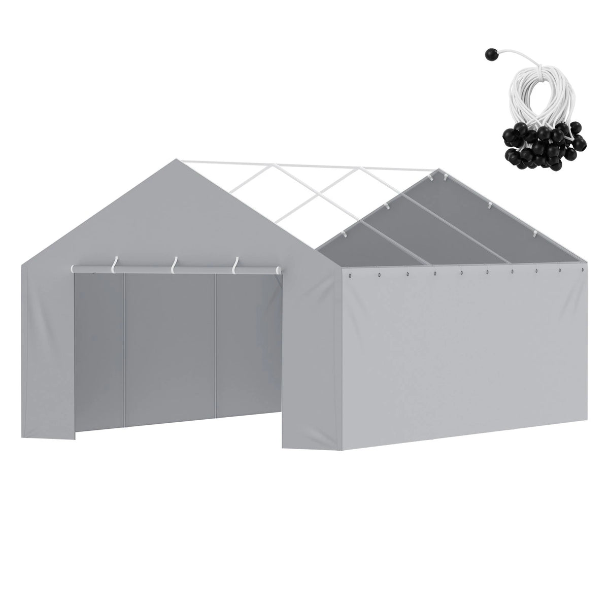 VEVOR Carport Replacement Canopy Cover Side Wall 13 x 20 ft, Garage Tent Shelter Tarp Heavy-Duty Waterproof & UV Protected, Easy Installation with Ball Bungees,Grey (Top and Frame Not Included)