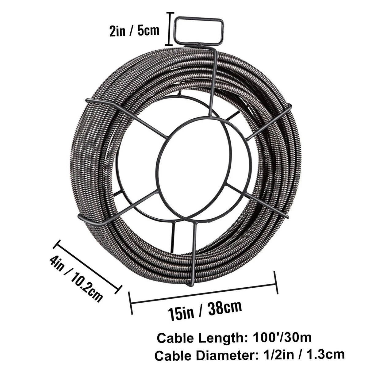 VEVOR Drain Cleaning Cable 100 Feet x 1/2 Inch Solid Core Cable Sewer Cable Drain Auger Cable Cleaner Snake Clog Pipe Drain Cleaning Cable Sewer Drain Auger Snake Pipe
