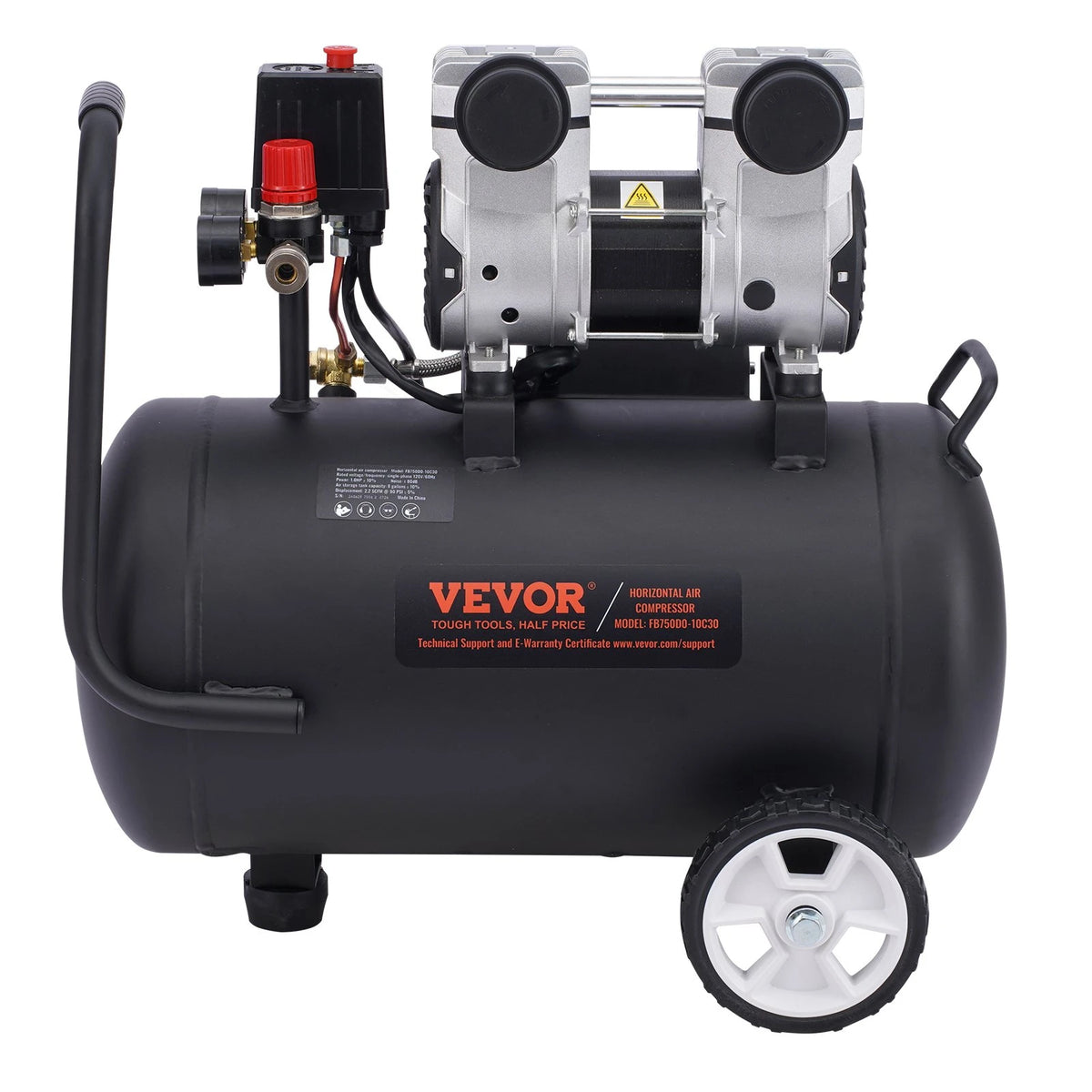 VEVOR Air Compressor, 8 Gallon Steel Tank, 1HP 2.2 CFM@90 PSI Oil Free Air Compressor & Max. 120PSI Pressure, 80dB Ultra Quiet Portable Compressor, for Auto Repair, Tire Inflation, Spray Painting