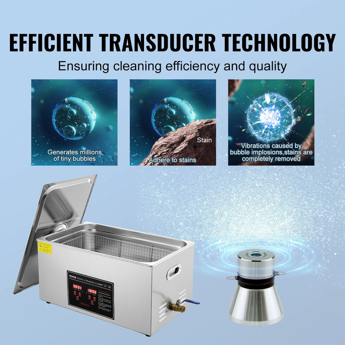 VEVOR Ultrasonic Cleaner with Digital Timer & Heater, Professional Ultra Sonic Jewelry Cleaner, Stainless Steel Heated Cleaning Machine for Glasses Watch Rings Small Parts Circuit Board (22L)