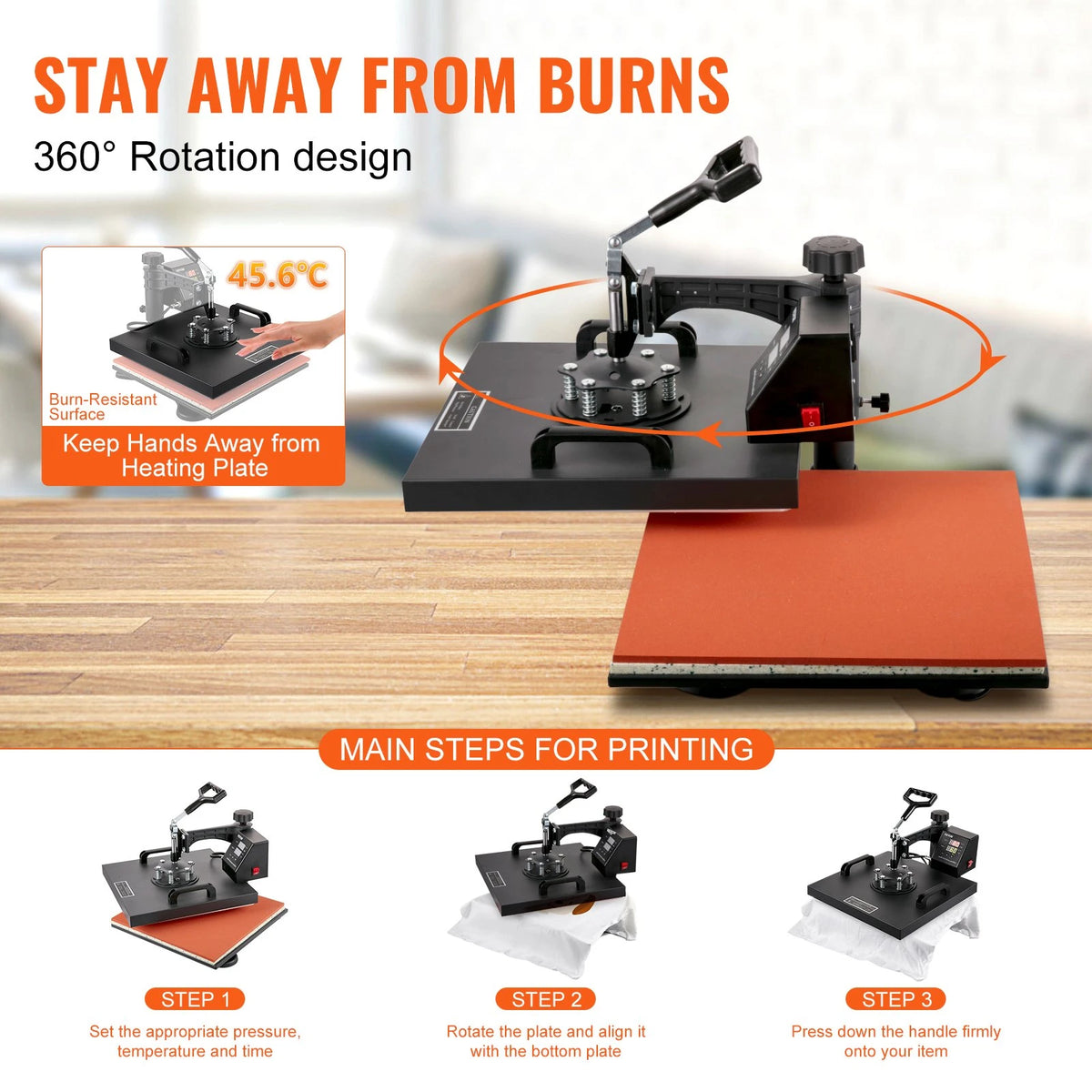VEVOR Heat Press Machine 15x15Inch 8pcs 1050W Combo Digital Multifunctional Sublimation Heat Transfer Machine Dual LED Display for T Shirts Hat Mug Cap Plate Swing Away Design