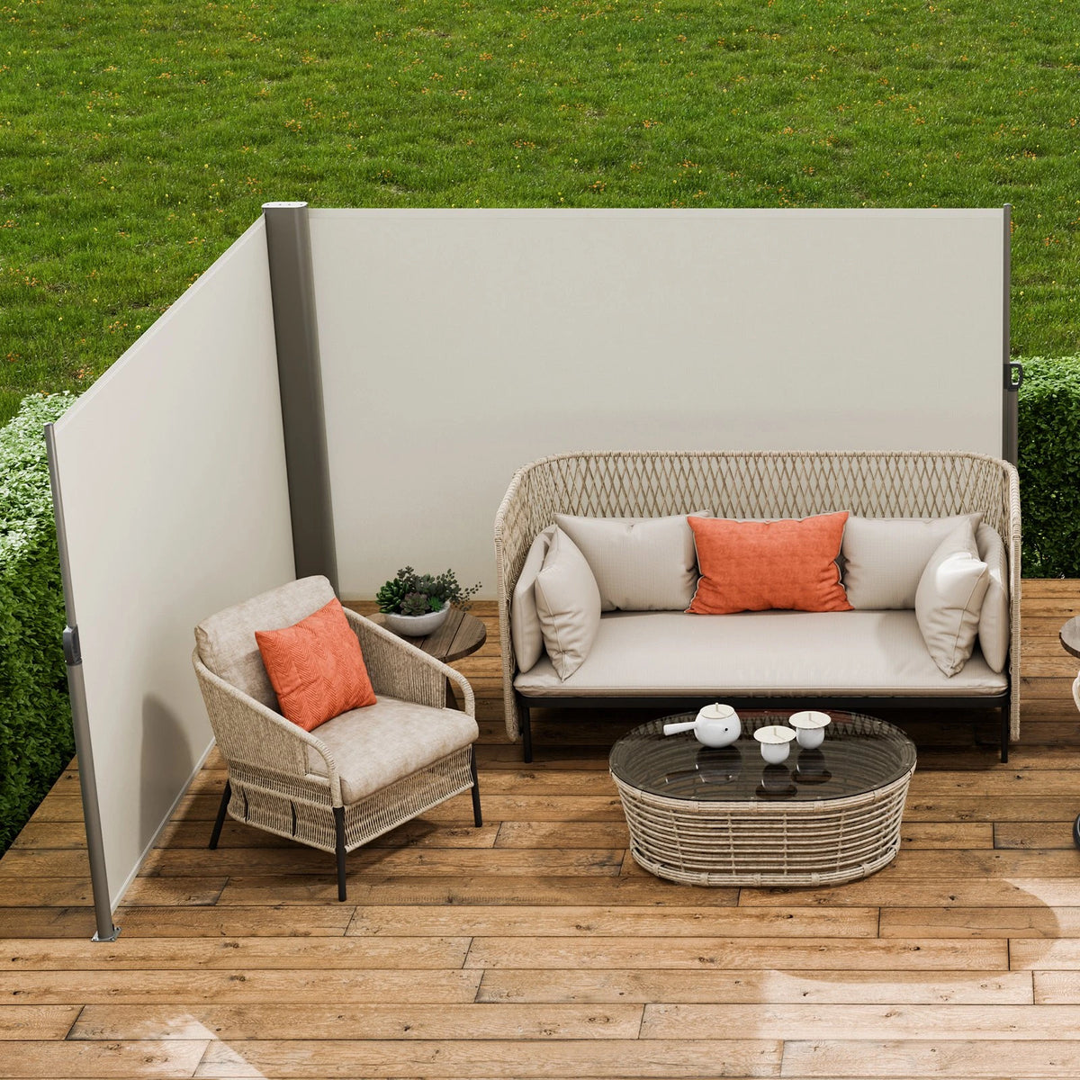 VEVOR Retractable Side Awning, 71''x 236'' Aluminum Outdoor Privacy Screen, 280g Polyester Water-proof Retractable Patio Screen, UV 30+ Room Divider Wind Screen for Patio, Backyard, Balcony, Beige