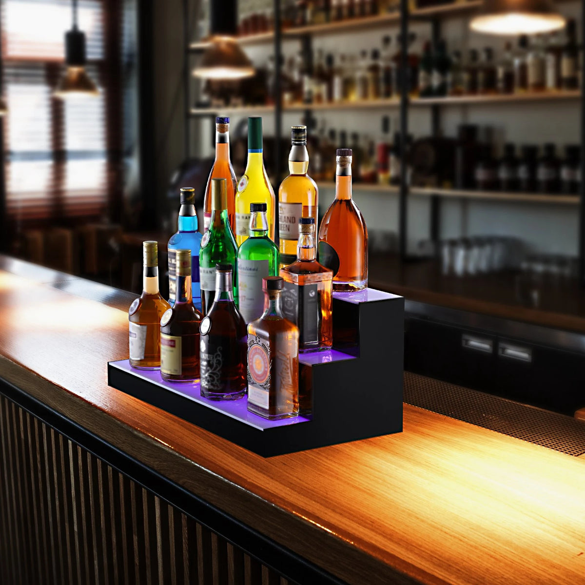 VEVOR LED Lighted Liquor Bottle Display Bar Shelf RF & App Control 24" 3-Step