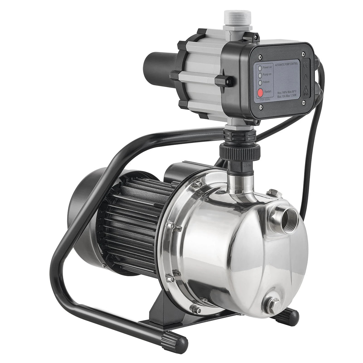 VEVOR Shallow Well Pump, 1HP 115V, 1200 GPH 145 ft Head, Portable Stainless Steel Sprinkler Booster Jet Pumps with Automatic Controller for Garden Lawn Irrigation system, Water Transfer