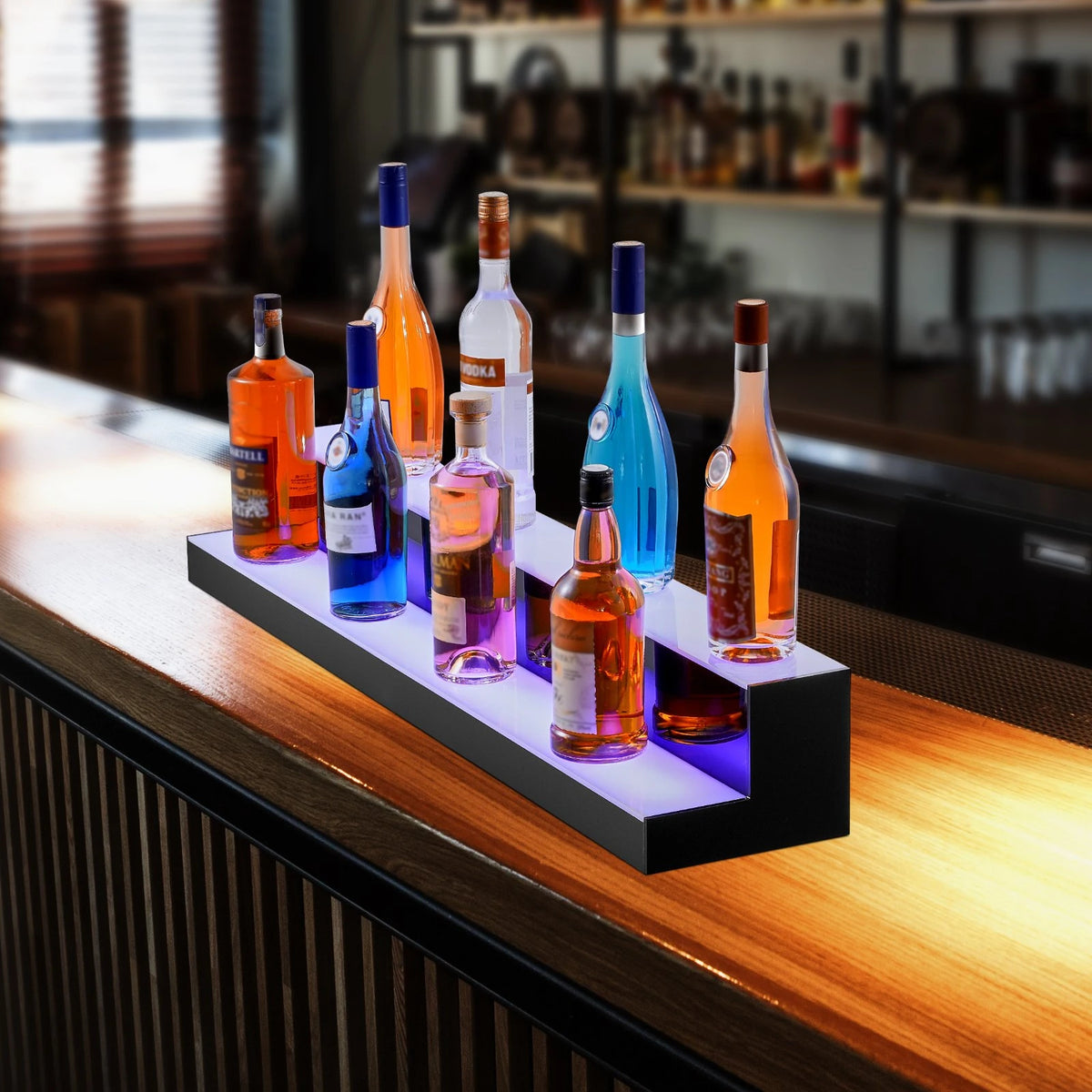 VEVOR LED Lighted Liquor Bottle Display Bar Shelf RF & App Control 40" 2-Step