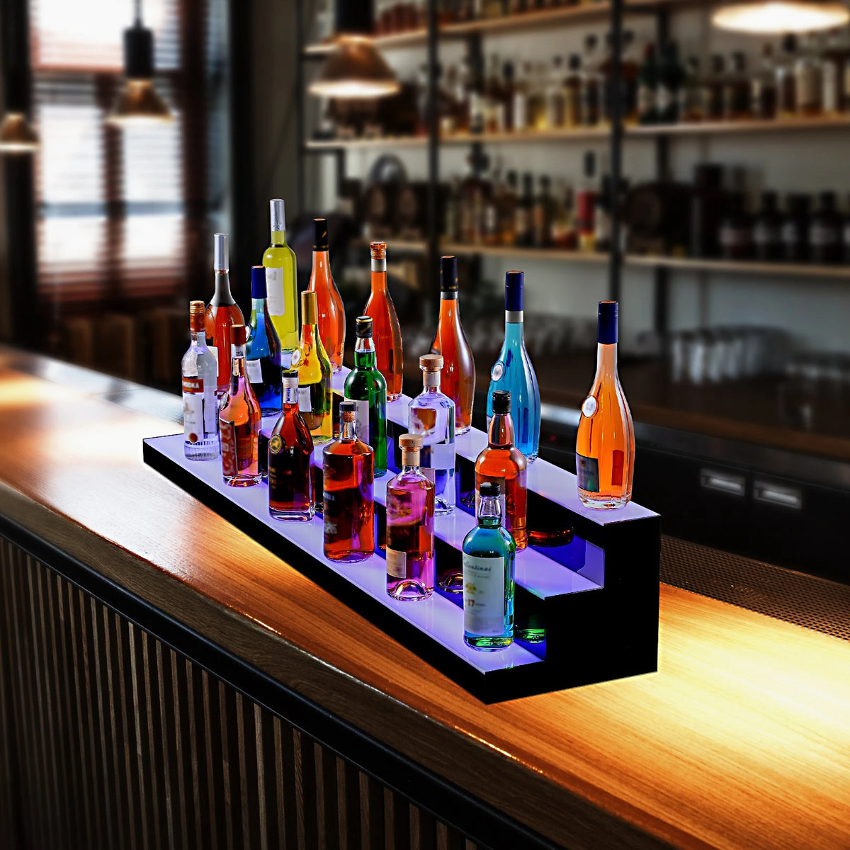 VEVOR LED Lighted Liquor Bottle Display Bar Shelf RF & App Control 60" 3-Step
