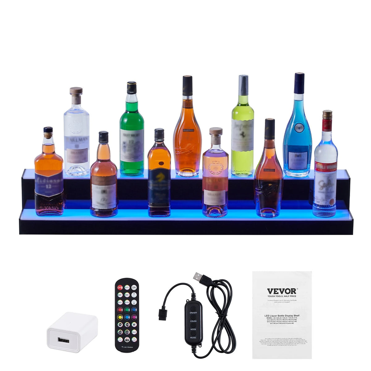 VEVOR LED Lighted Liquor Bottle Display Bar Shelf RF & App Control 40" 2-Step