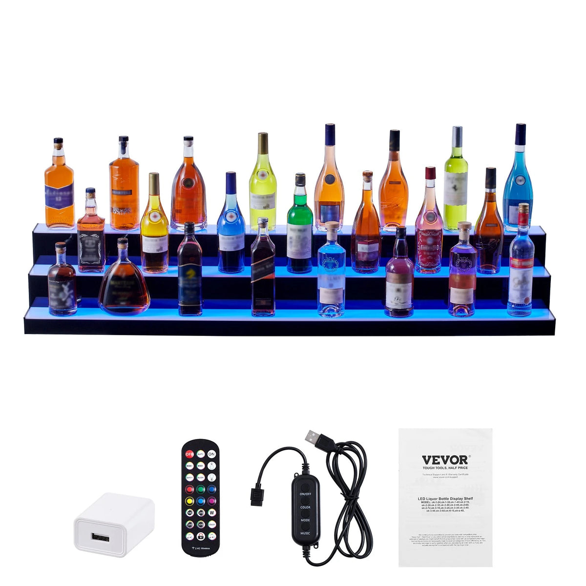 VEVOR LED Lighted Liquor Bottle Display Bar Shelf RF & App Control 60" 3-Step