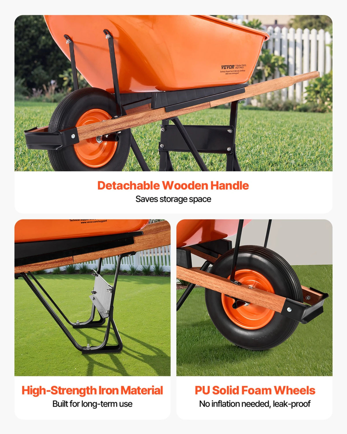 VEVOR Wheelbarrow Cart, 6 Cu. Ft. Load & 330 lbs Capacity, One Wheel Garden Dump Cart Wheel Barrow with Metal Handle &  16"  Wide Track Wheels, Easy Loading Utility Yard Cart & Wagons for Lawn Farm