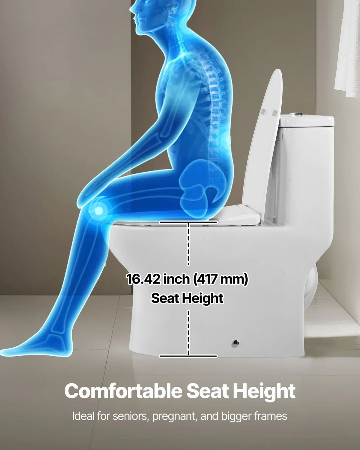 VEVOR One-Piece Toilet, Elongated Toilet Vortex Dual-Flush 1.0/1.28 GPF, Toilets for Bathroom with - view 5