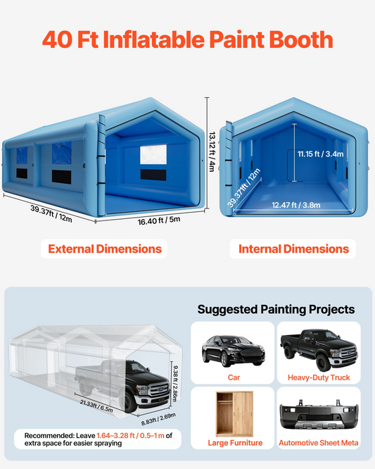 VEVOR Inflatable Paint Booth 39.37 x 16.40 x 13.12 ft