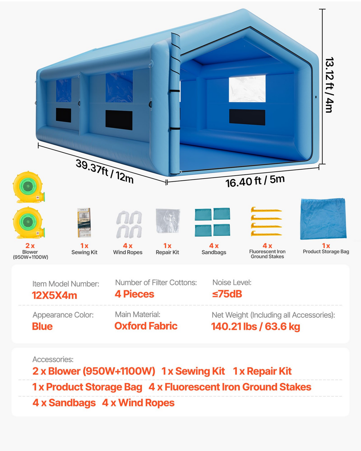 VEVOR Inflatable Paint Booth 39.37 x 16.40 x 13.12 ft - view 6