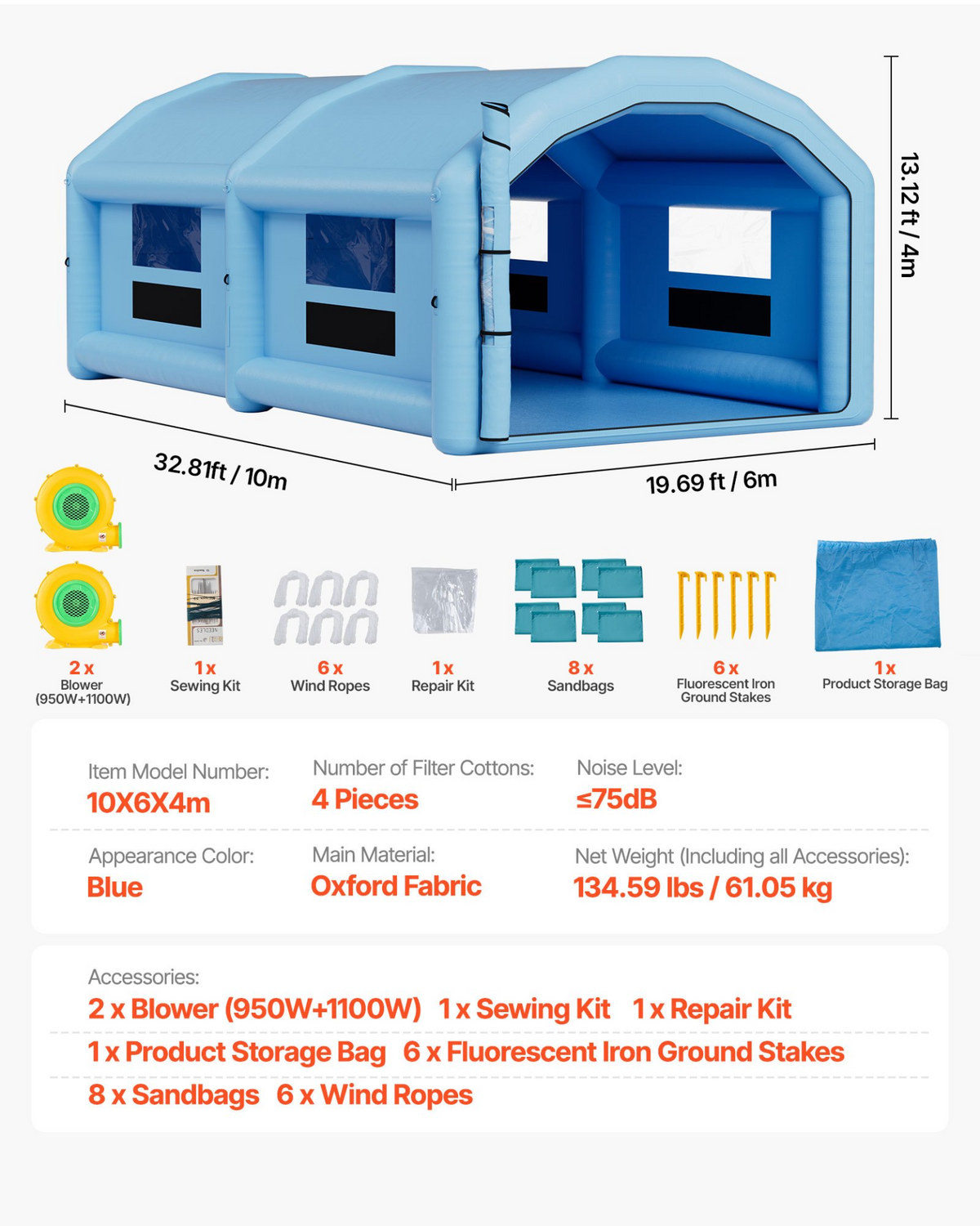 VEVOR Inflatable Paint Booth 32.81 x 19.69 x 13.12 ft - view 6
