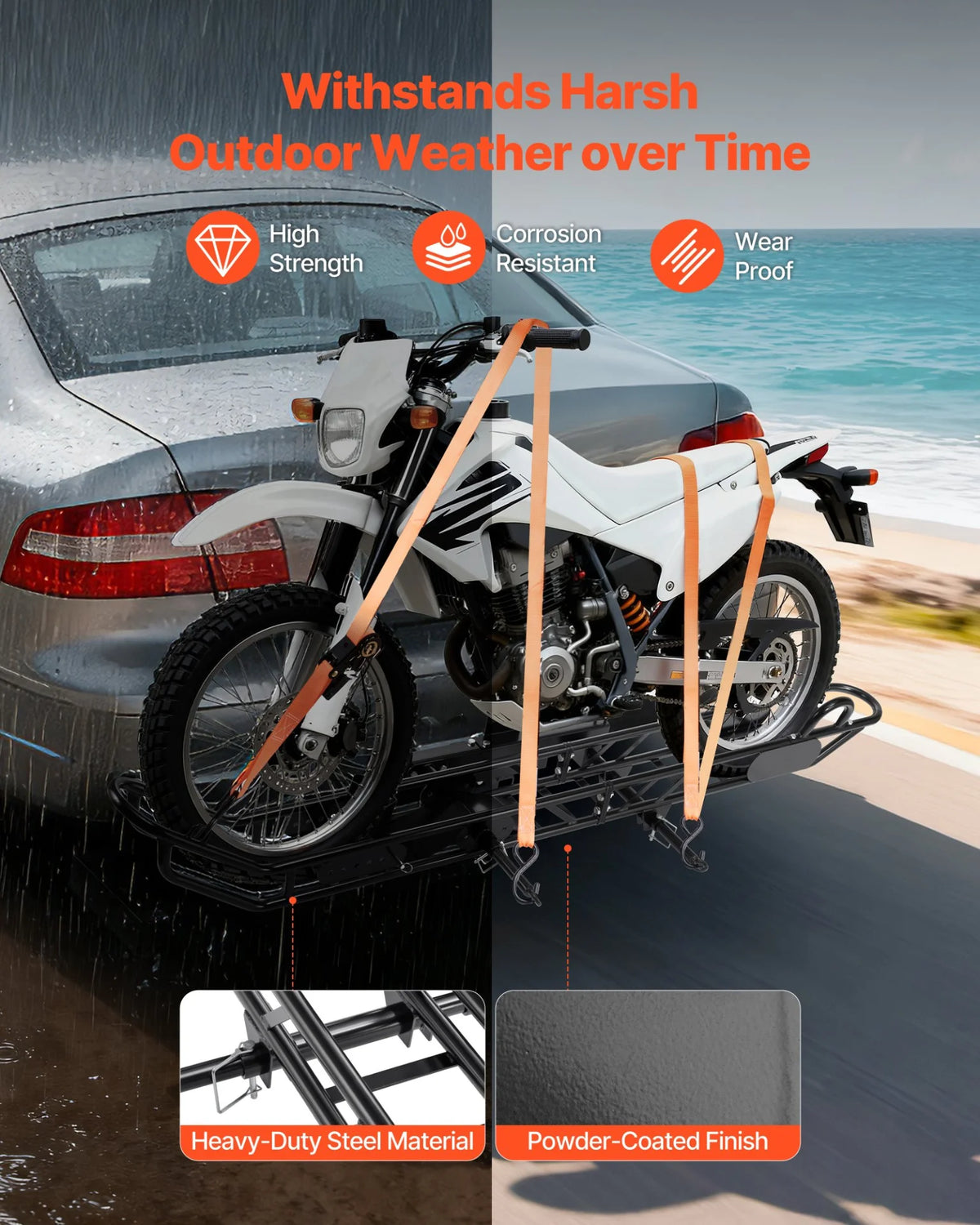 VEVOR Motorcycle Carrier, 500 lbs Capacity, Heavy Duty Steel Hitch Mount Rack with Anti-Tilt Lock Device - view 2