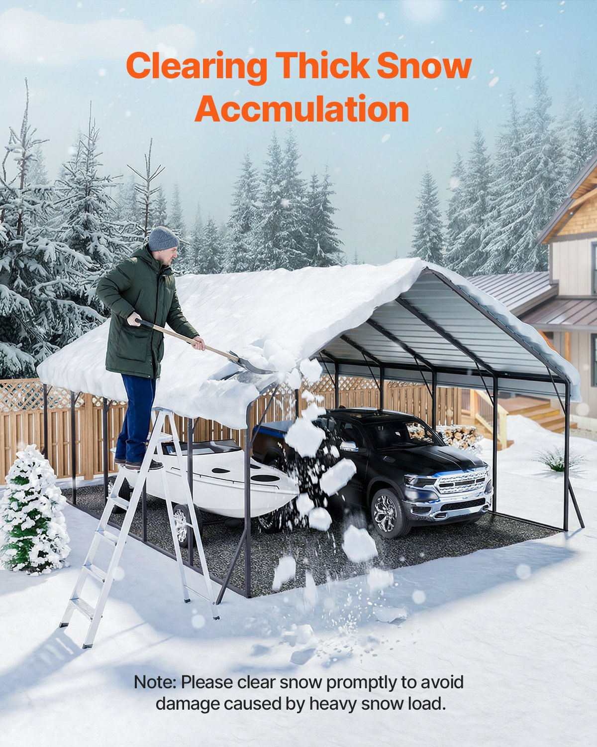 VEVOR Heavy Duty Metal Carport 12' x 20' Outdoor Carport with Galvanized Steel Frame & Roof - view 11