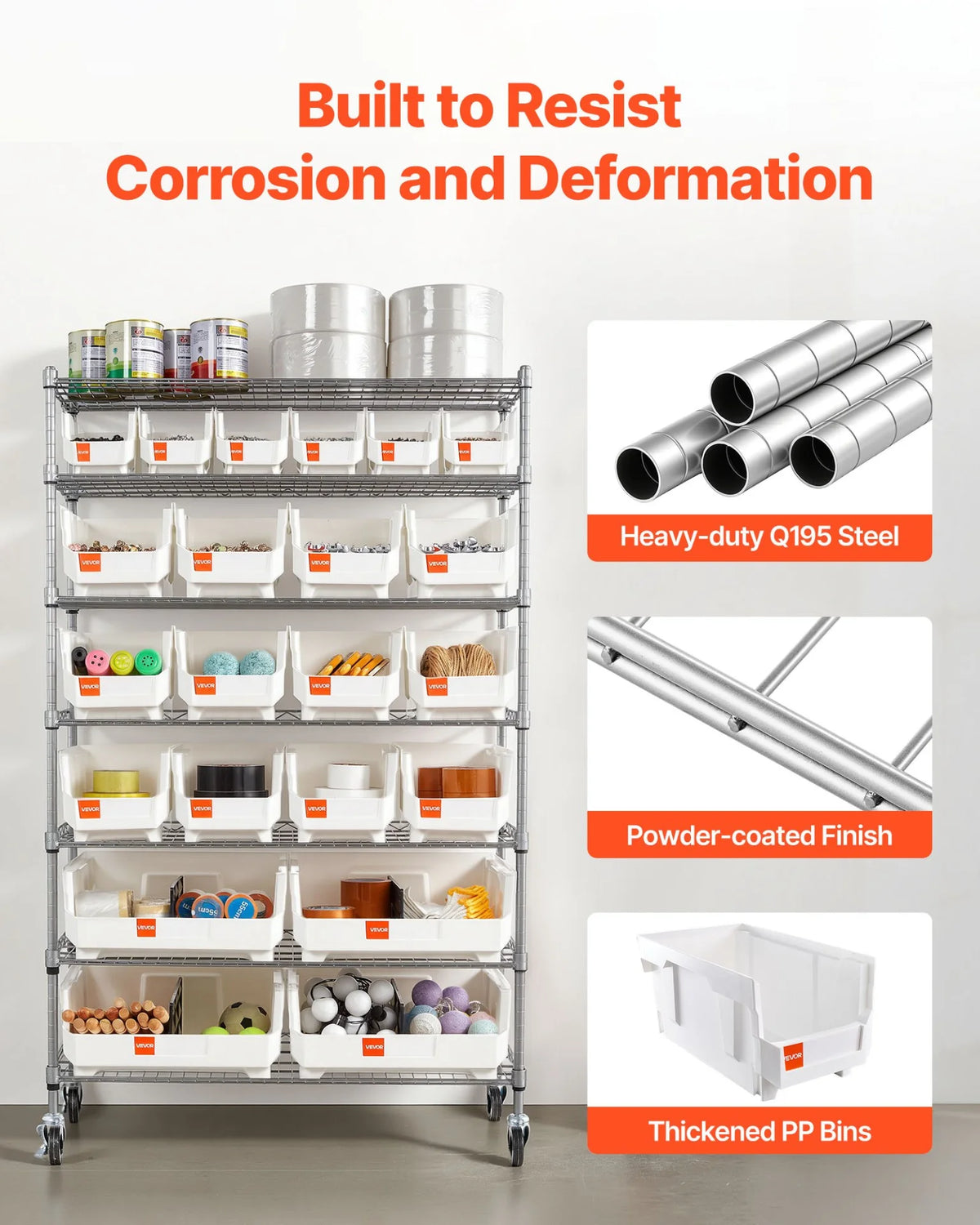 VEVOR 7-Tier Rolling Bin Storage Rack, 22 Organizer Bins, Bin Rack Storage Steel Wire Shelving System with - view 5