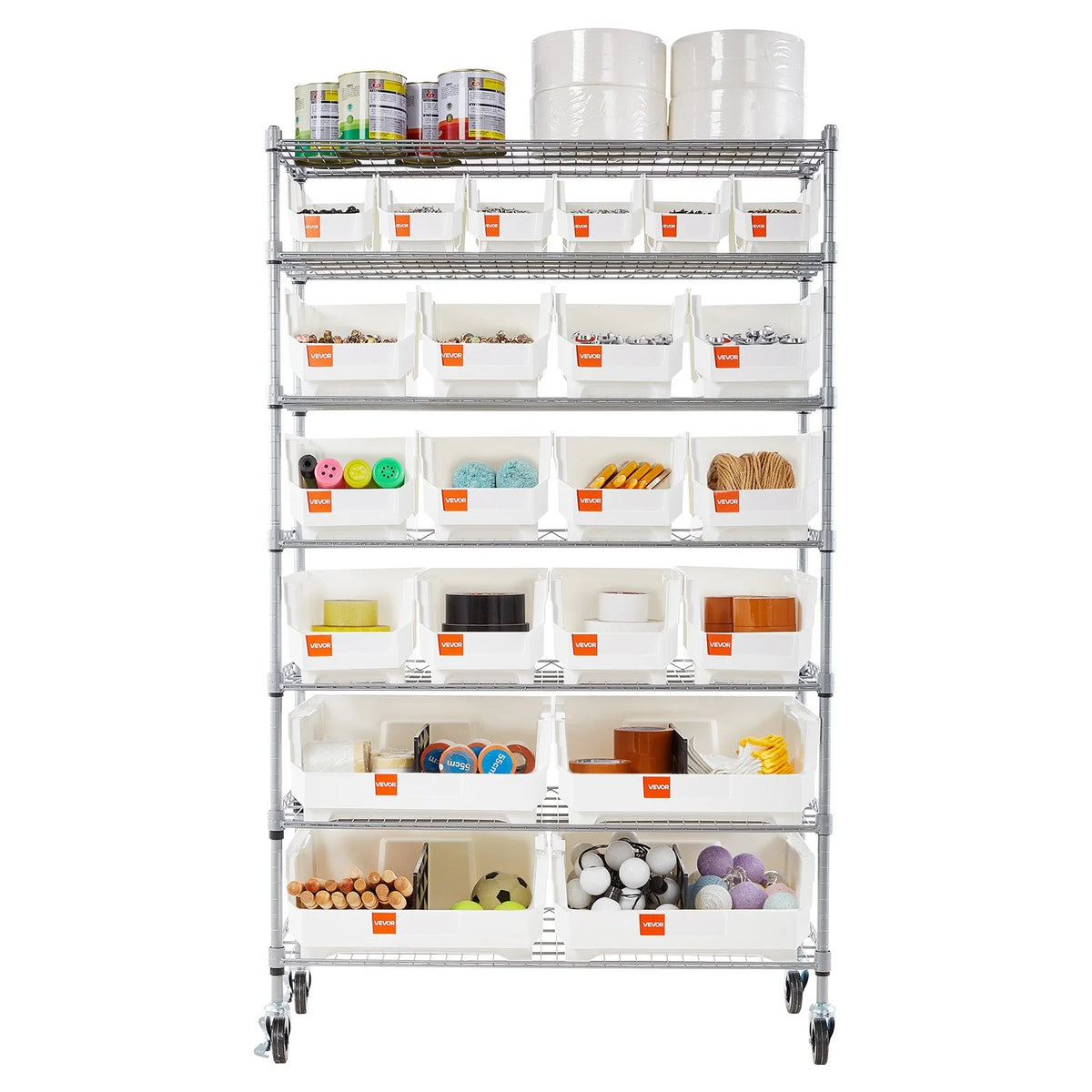 VEVOR 7-Tier Rolling Bin Storage Rack, 22 Organizer Bins, Bin Rack Storage Steel Wire Shelving System with - view 9