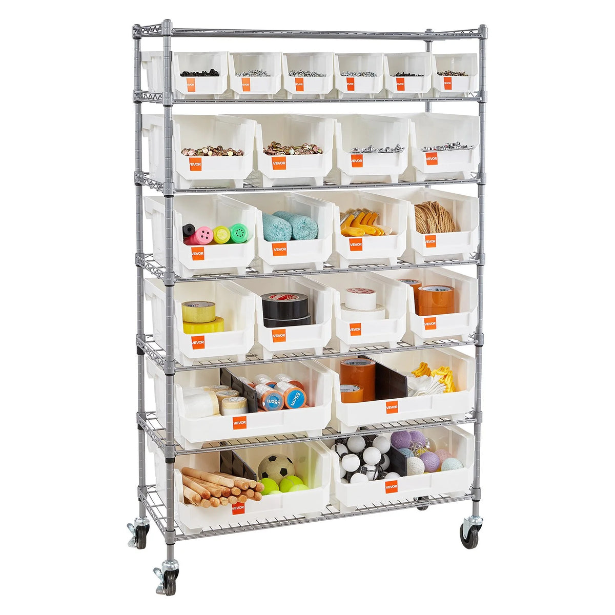 VEVOR 7-Tier Rolling Bin Storage Rack, 22 Organizer Bins, Bin Rack Storage Steel Wire Shelving System with - view 10