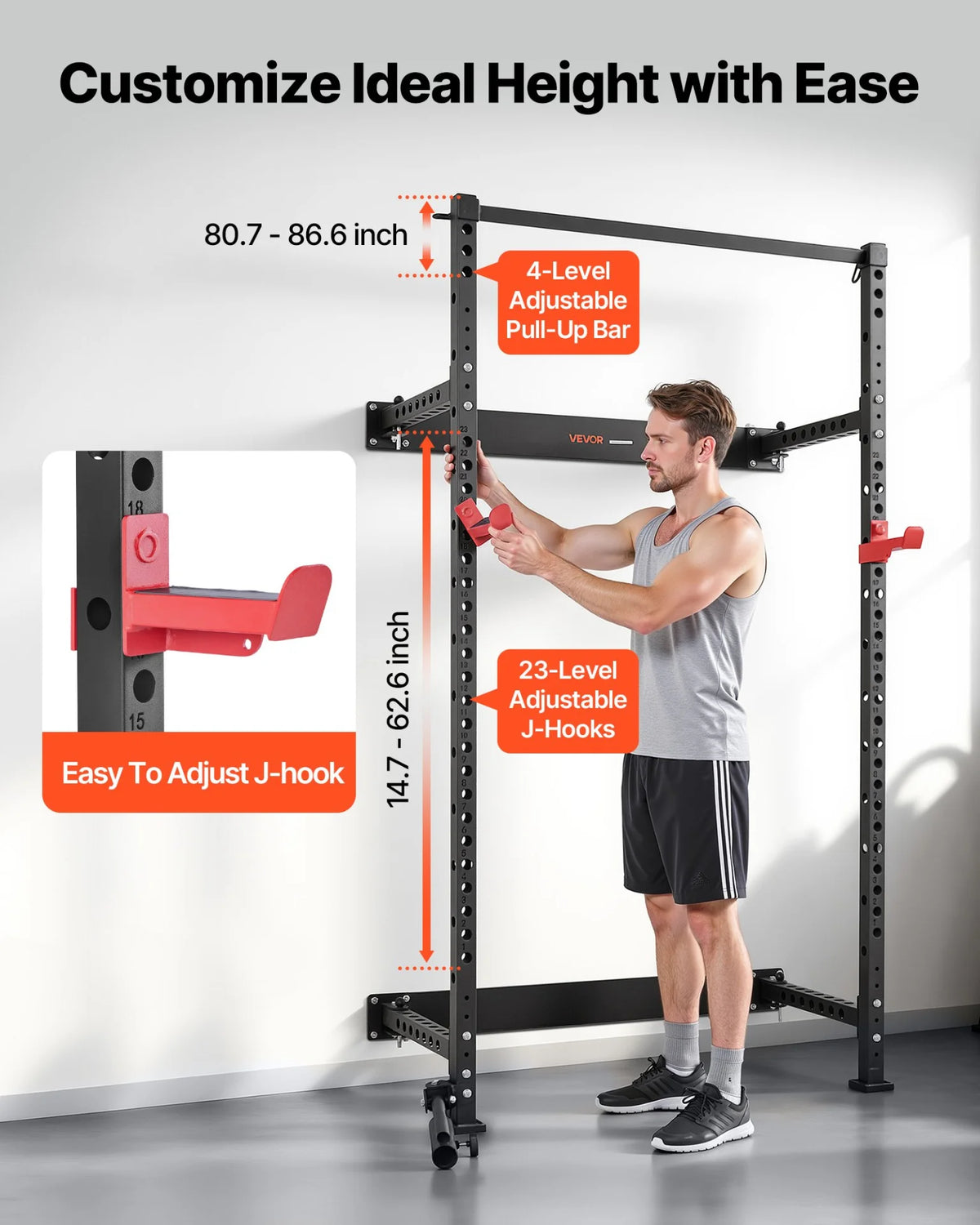 VEVOR Folding Power Cage, Wall-Mounted Power Rack Squat Rack, Multifunctional Strength Training Workout - view 5