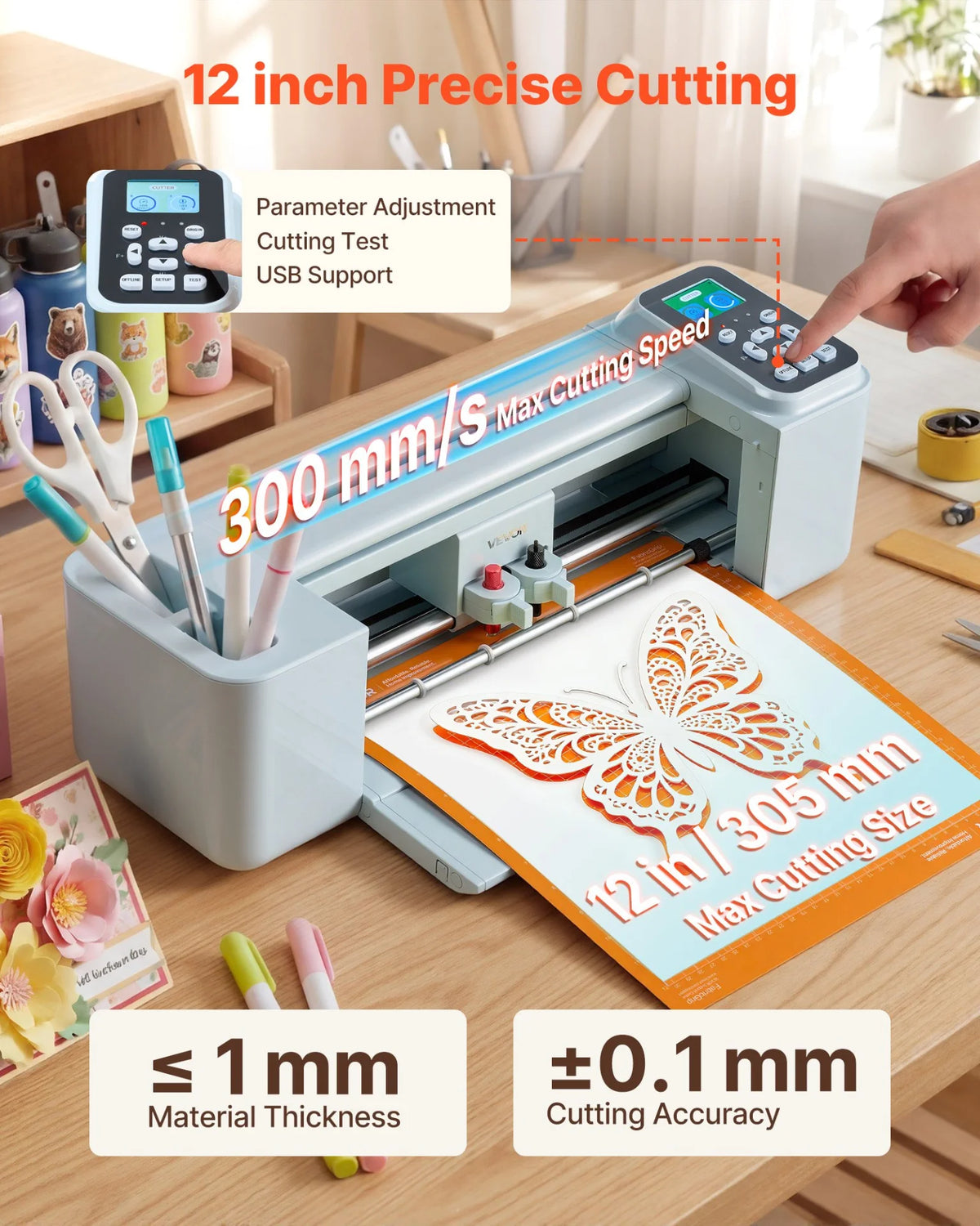 VEVOR Vinyl Cutting Machine, 12 in, Button and Screen Controlled Vinyl Cutter, 5000+ Built-in Design