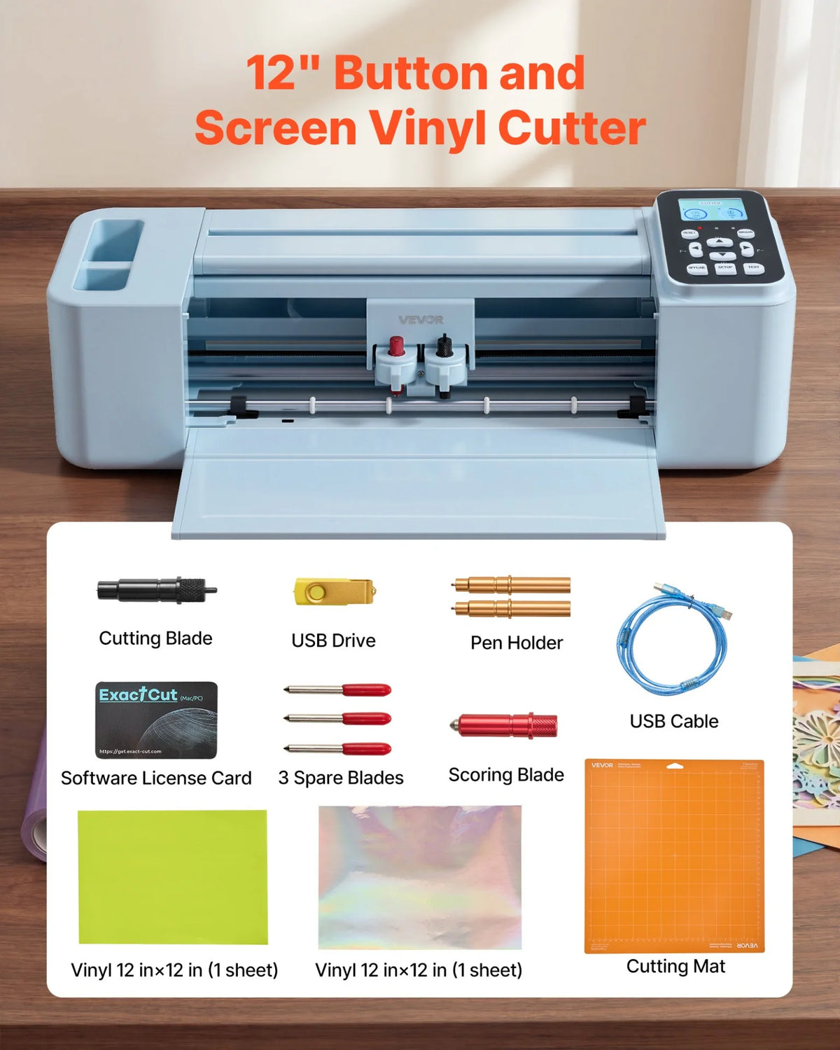VEVOR Vinyl Cutting Machine, 12 in, Button and Screen Controlled Vinyl Cutter, 5000+ Built-in Design - view 4