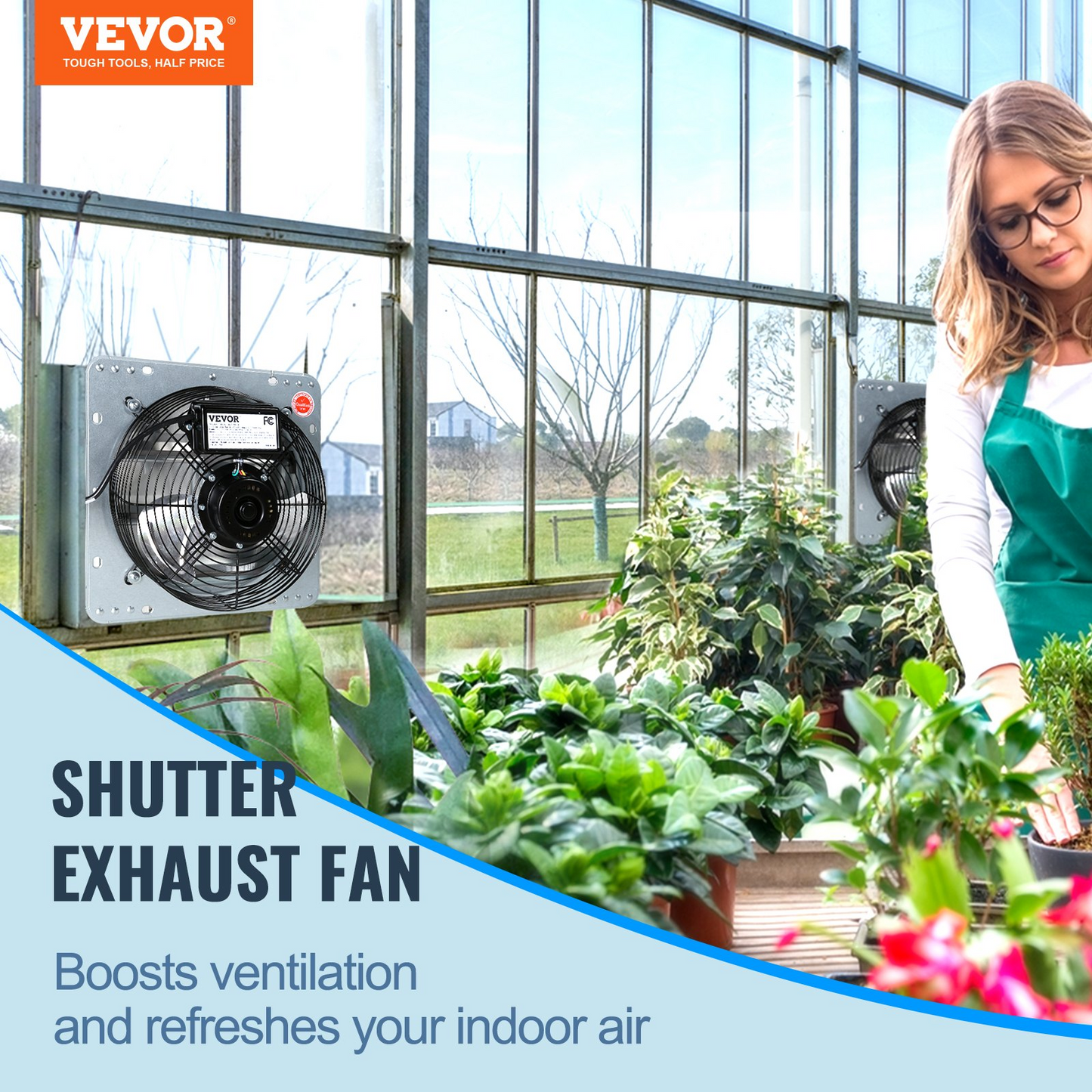 VEVOR 12'' Shutter Exhaust Fan, High-speed 1000 CFM, Aluminum Wall Mount Attic Fan with AC-motor, Ventilation and Cooling for Greenhouses, Garages, Sheds, Shops, FCC