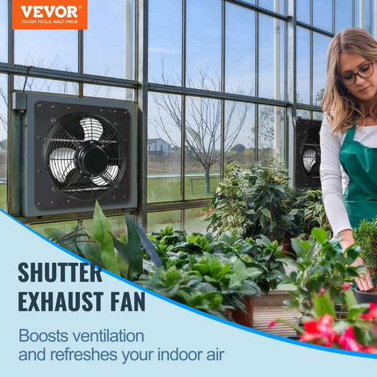 VEVOR Shutter Exhaust Fan, 14'' with Temperature Humidity Controller,  EC-motor, 1513 CFM, 10-Speed Adjustable Wall Mount Attic Fan, Ventilation and Cooling for Greenhouses, Garages, Sheds, ETL Listed