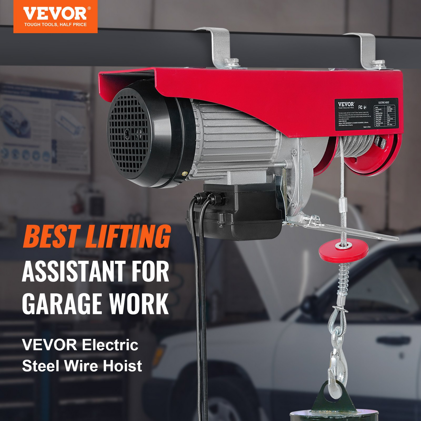 VEVOR Electric Hoist 1760lbs with 14ft Wired Remote Control, Electric Hoist 110 Volt with 40ft Single Cable Lifting Height & Pure Copper Motor, for Garage Warehouse Factory