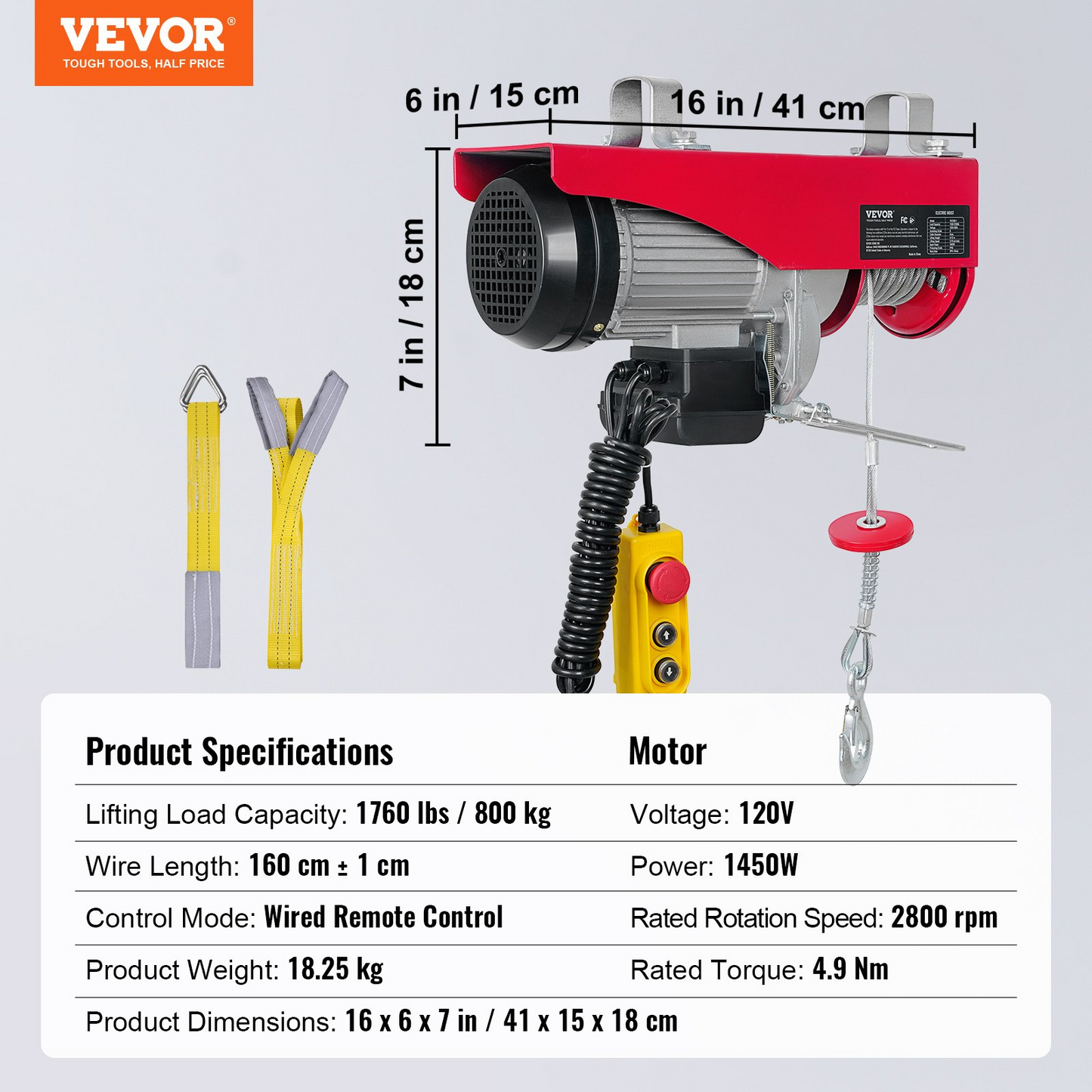 VEVOR Electric Hoist 1760lbs with 14ft Wired Remote Control, Electric Hoist 110 Volt with 40ft Single Cable Lifting Height & Pure Copper Motor, for Garage Warehouse Factory