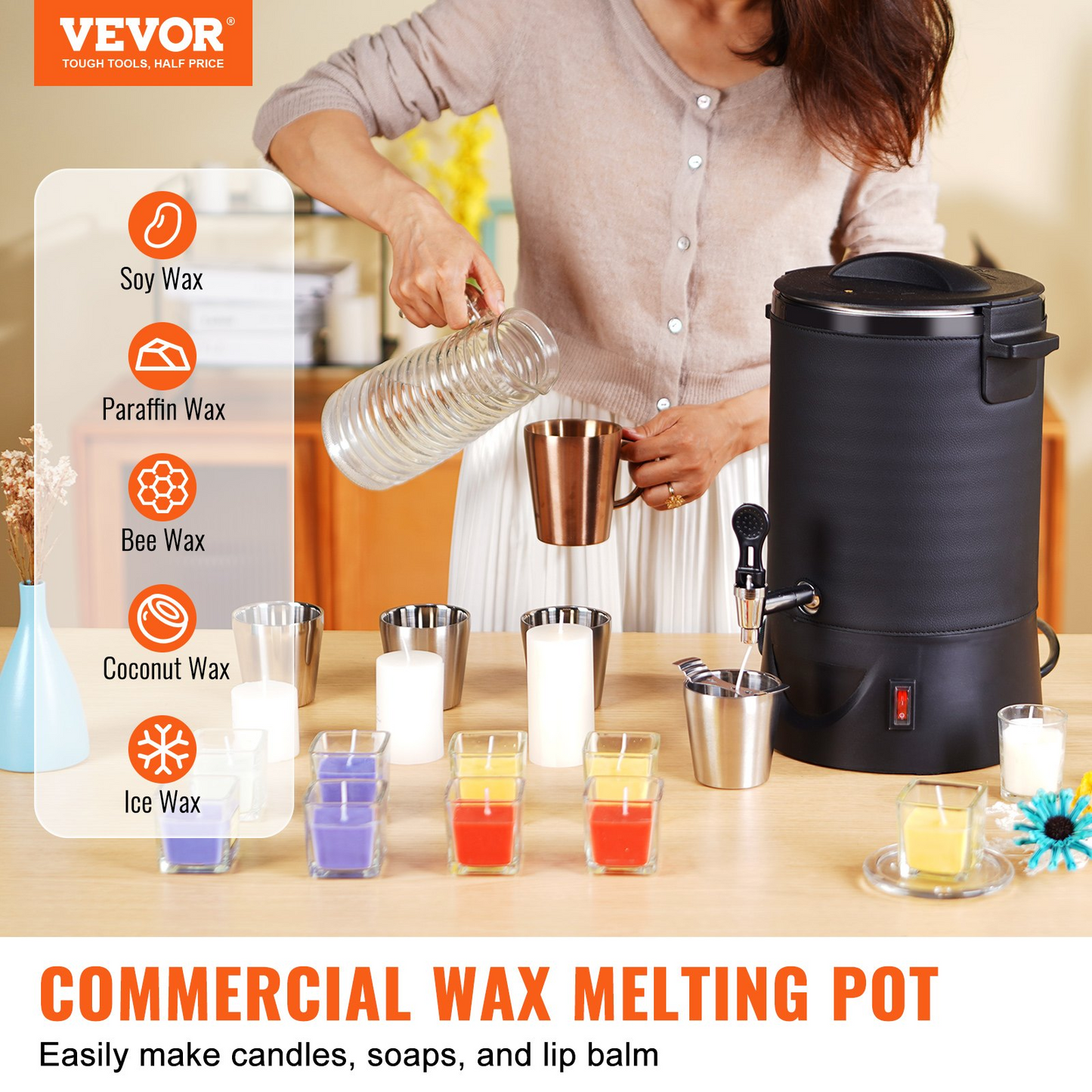 VEVOR Wax Melter for Candle Making, 6.5 Liter Large Electric Wax Melting Pot Easy Pour Spout, 9-level Temperature Control, Easy Clean for Candle Soap Cream Beauty Bulk Production Business or Home