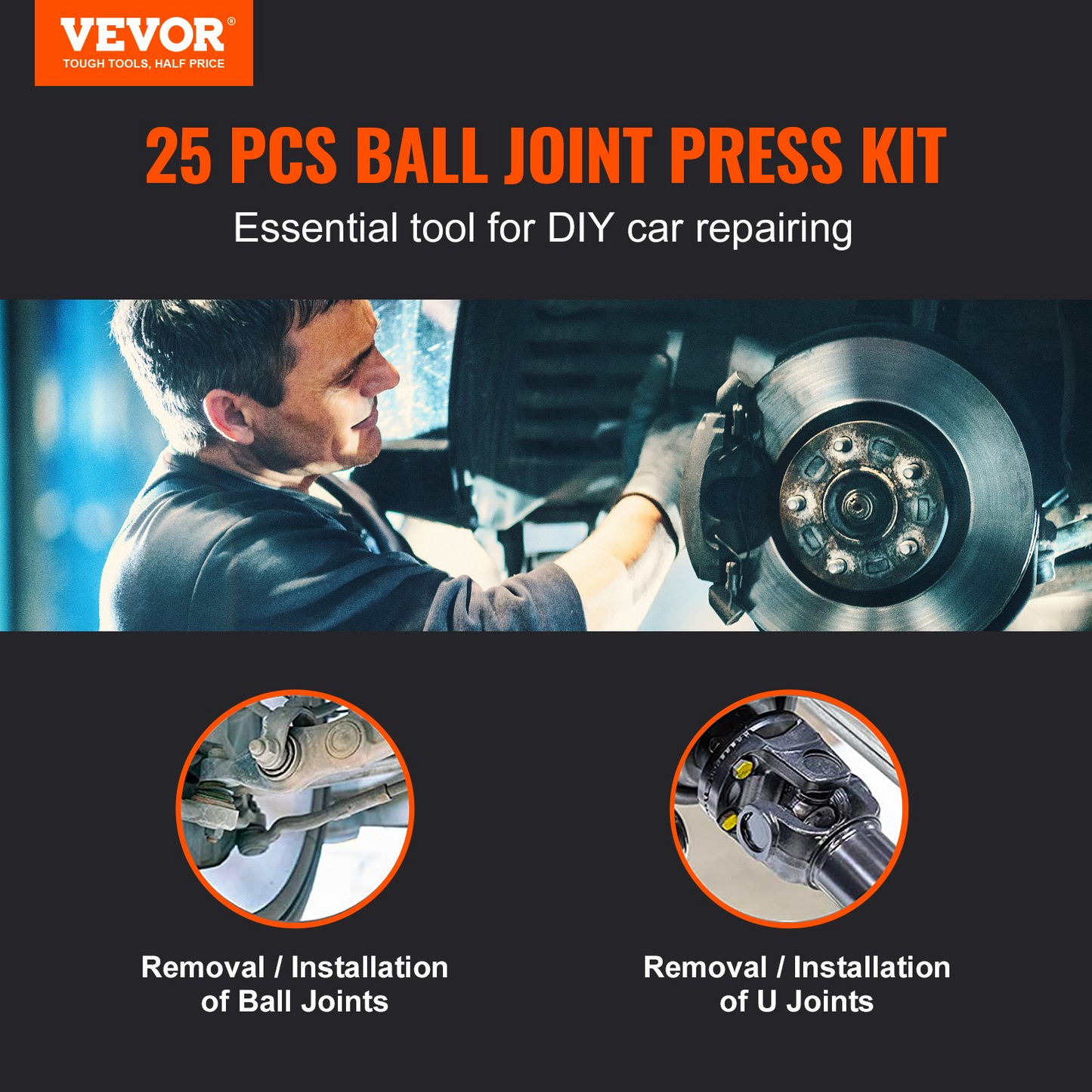 VEVOR Ball Joint Press Kit C-press Ball Joint Tools 25 pcs Automotive Repair Kit