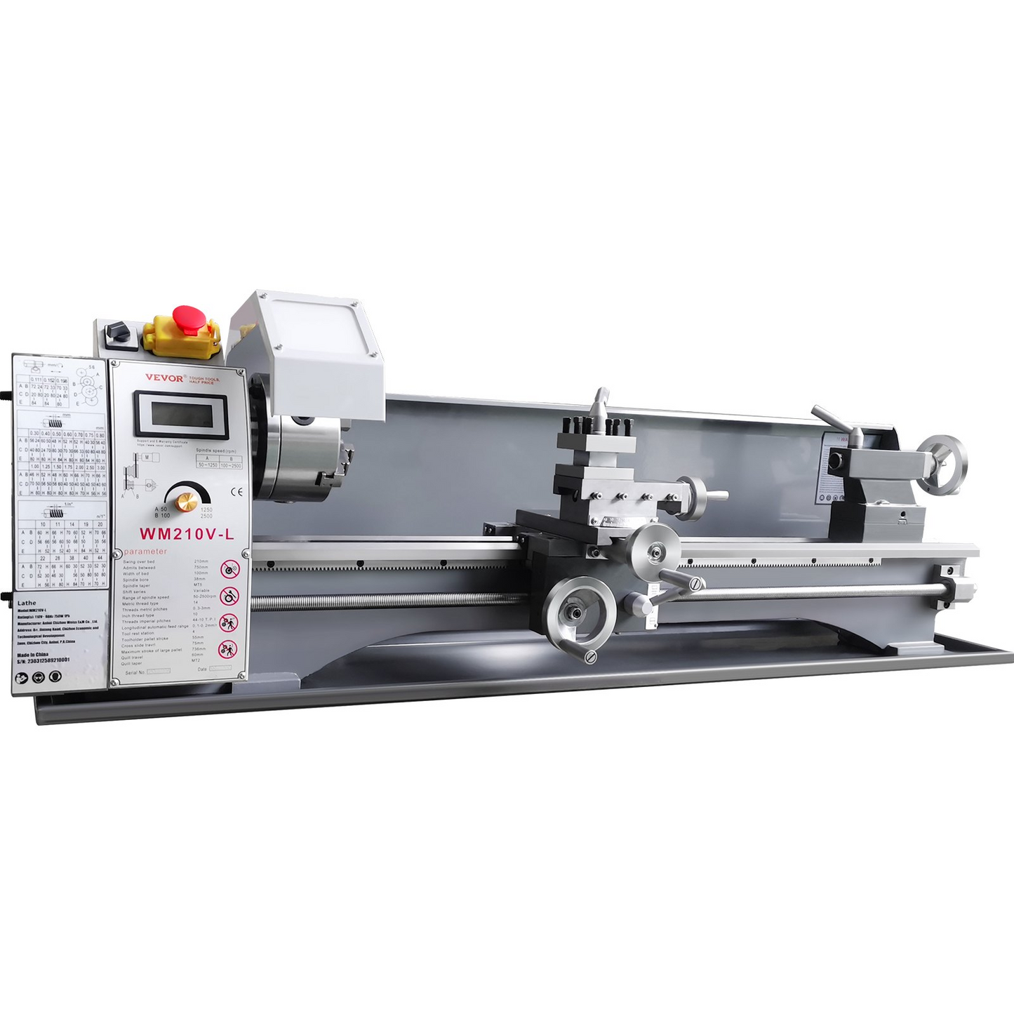 VEVOR Metal Lathe Machine, 8.3'' x 29.5'', Precision Benchtop Power Metal Lathe, 0-2500 RPM Continuously Variable Speed, 750W Brushless Motor Metal Gears, with Tool Box for Processing Precision Parts