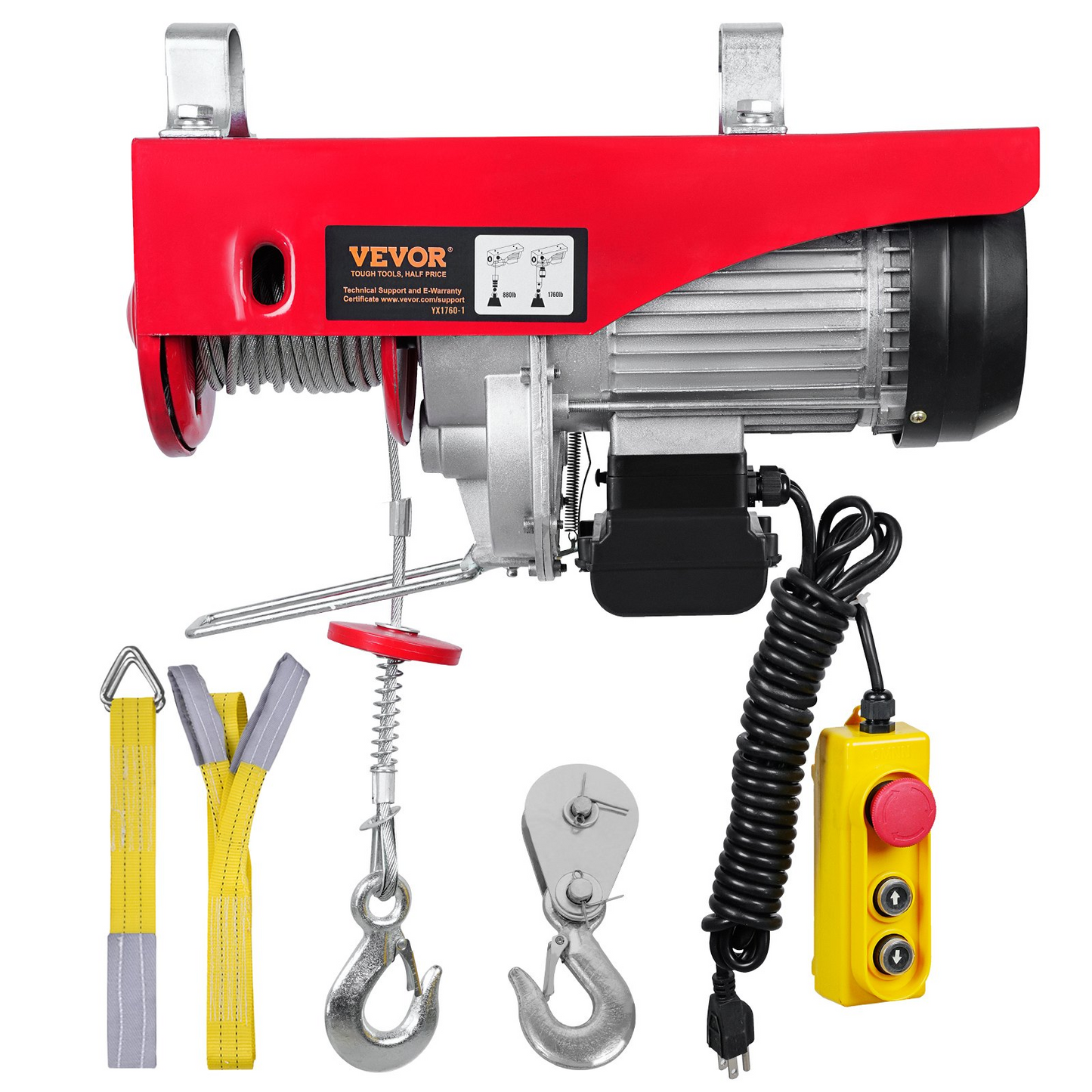 VEVOR Electric Hoist 1760lbs with 14ft Wired Remote Control, Electric Hoist 110 Volt with 40ft Single Cable Lifting Height & Pure Copper Motor, for Garage Warehouse Factory