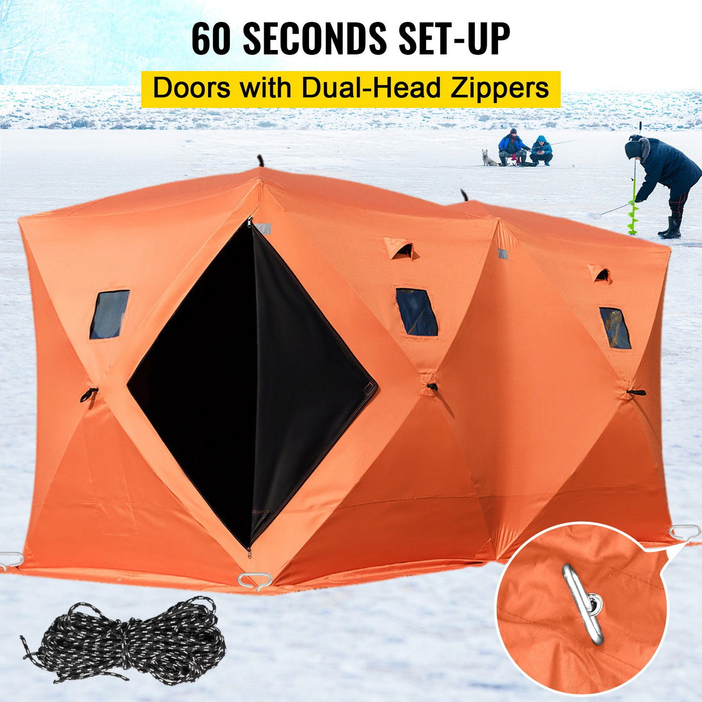 VEVOR 8 Person Ice Fishing Shelter, Pop-Up Portable Insulated Ice Fishing Tent, Waterproof Oxford Fabric Orange