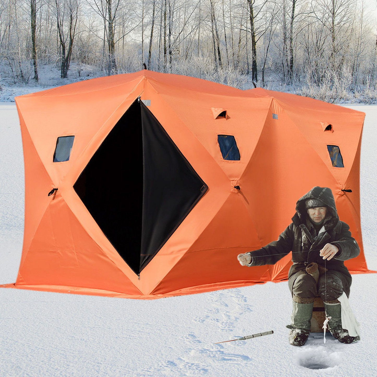 VEVOR 8 Person Ice Fishing Shelter, Pop-Up Portable Insulated Ice Fishing Tent, Waterproof Oxford Fabric Orange