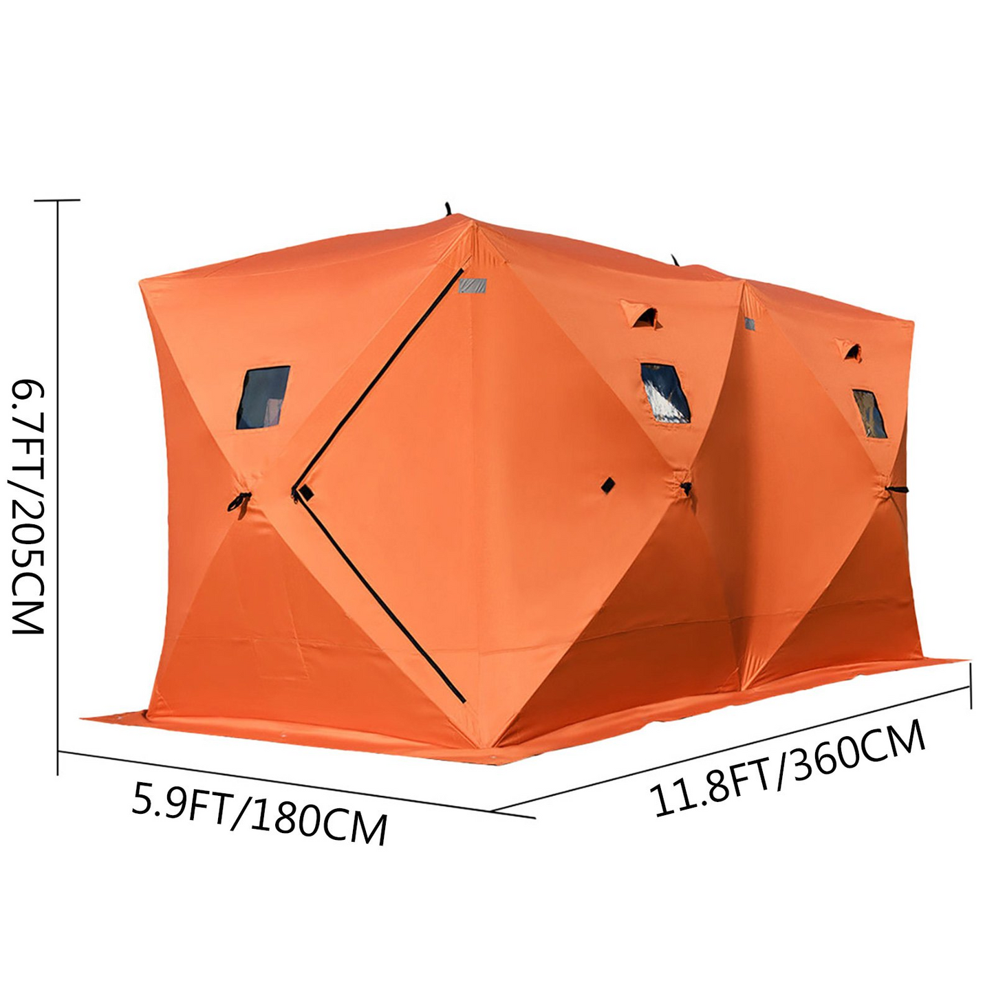 VEVOR 8 Person Ice Fishing Shelter, Pop-Up Portable Insulated Ice Fishing Tent, Waterproof Oxford Fabric Orange