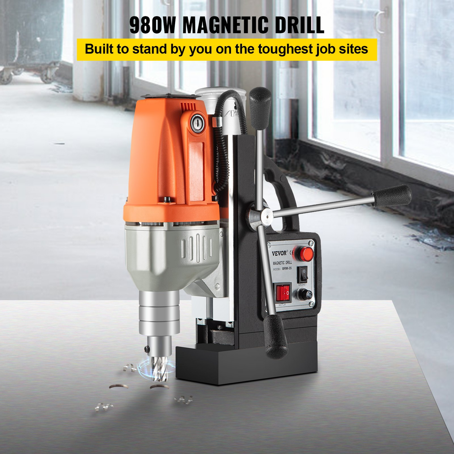 VEVOR 980W Magnetic Drill Press with 1-1/3 Inch (35mm) Boring Diameter Magnetic Drill Press Machine 2700 LBS Magnetic Force Magnetic Drilling System 680 RPM Portable Electric Magnetic Drill Press