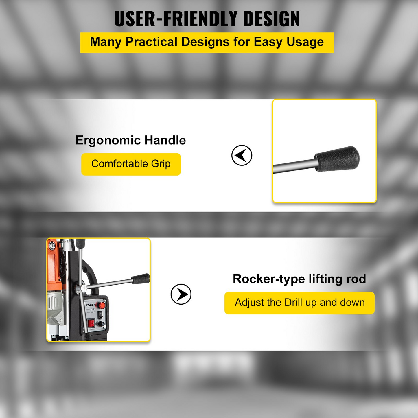 VEVOR 980W Magnetic Drill Press with 1-1/3 Inch (35mm) Boring Diameter Magnetic Drill Press Machine 2700 LBS Magnetic Force Magnetic Drilling System 680 RPM Portable Electric Magnetic Drill Press