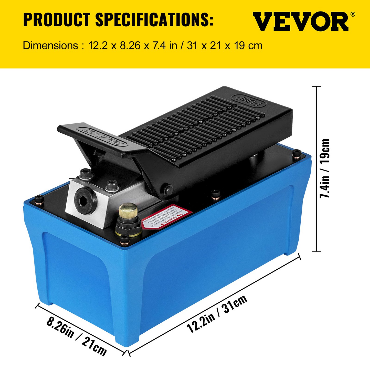 VEVOR Air Hydraulic Pump 10000 PSI Air Over Hydraulic Pump 1/2 Gal Reservoir Air Treadle Foot Actuated Hydraulic Pump 3/8" NPT with 6.56 ft Hose 2 Connector Single Acting for Car Repair (Blue)