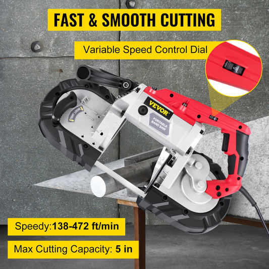 VEVOR Variable-Speed 5" Deep Cut Portable Band Saw 110V 10-A Motor Tested to UL Standards