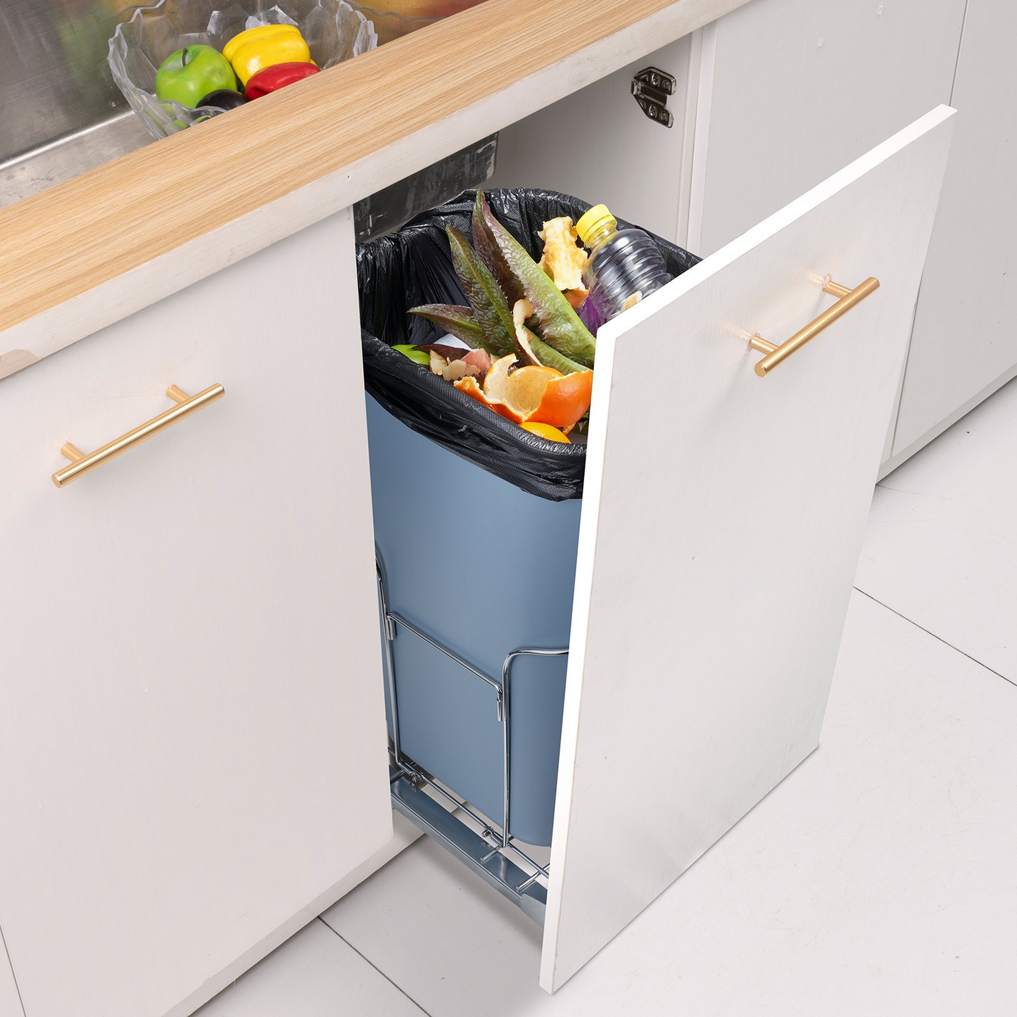 VEVOR Pull-Out Trash Can, 35L Single Bin, Under Mount Kitchen Waste Container with Slide, Handle and Door Mounting Kit, 110 lbs Load Capacity Heavy Duty Garbage Recycling Bin for Kitchen Cabinet, Sink