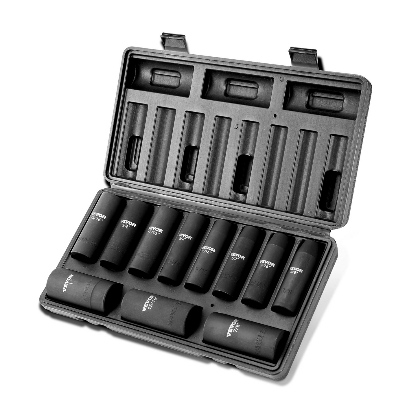 VEVOR 1/2" Drive Impact Socket Set, 11 Piece Deep Socket Set SAE 3/8"-1", 6 Point CR-V Alloy Steel for Auto Repair, Easy-to-Read Size Markings, Rugged Construction, Includes Storage Case